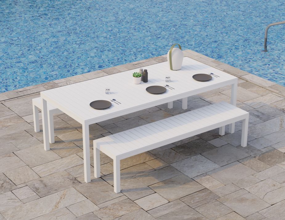 White 190 Bench Poolside
