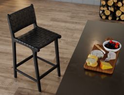 Brooklyn Kitchenstool Blackframe Blackleather Closeup