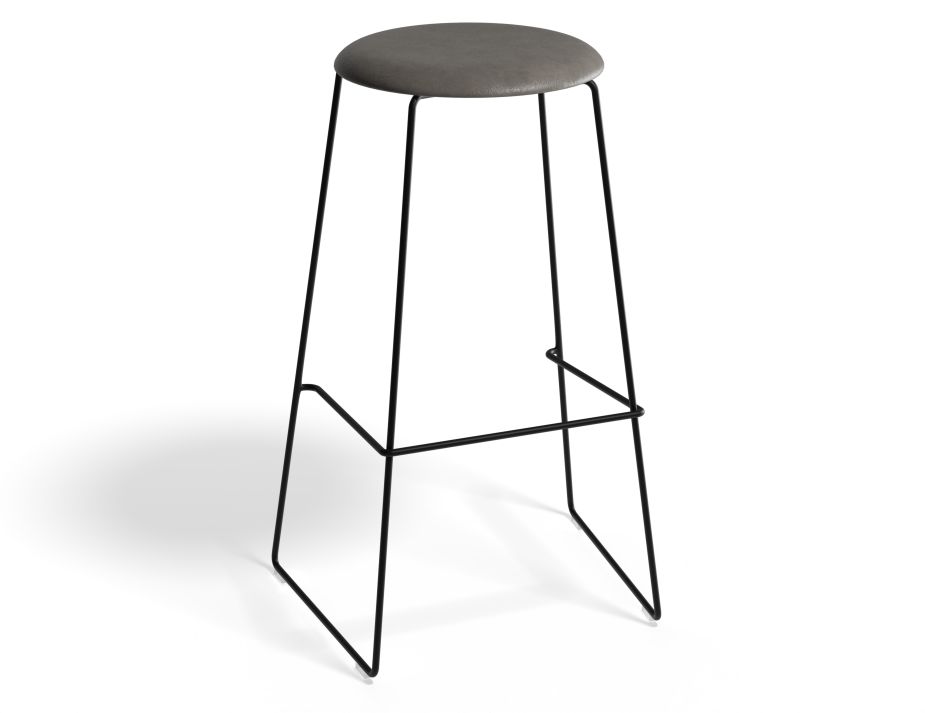 HUGO Barstool 75cm Blackframe Greyvinyl Roundseat