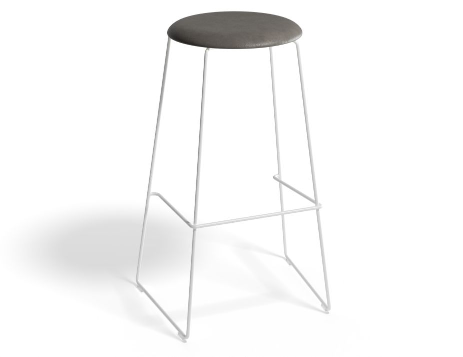 HUGO Barstool 75cm Whiteframe Greyvinyl Roundseat