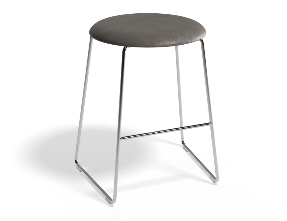 HUGO Lowstool 46cm Chromeframe Greyvinyl Roundseat