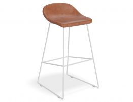 Pop Stool - White Frame and Upholstered Vintage Tan Seat