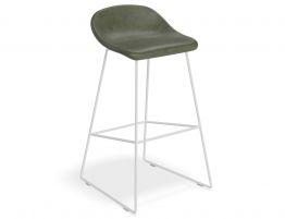 Pop Stool - White Frame and Upholstered Vintage Green Seat