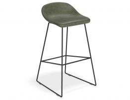 Pop Stool - Black Frame and Upholstered Vintage Green Seat