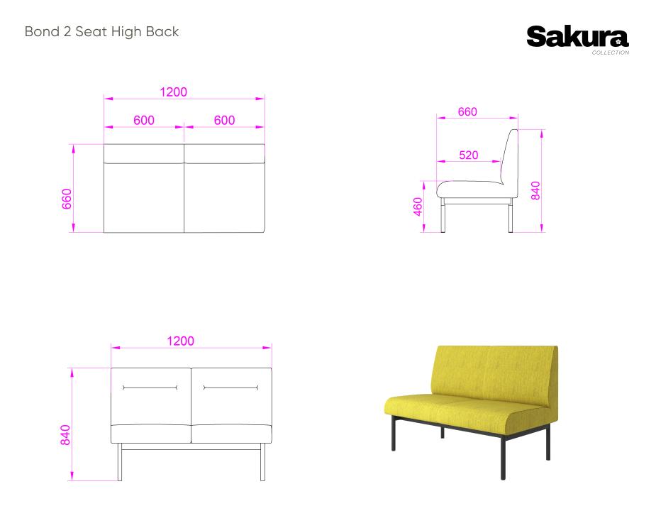 Sakura Bond 2 Seat High Back