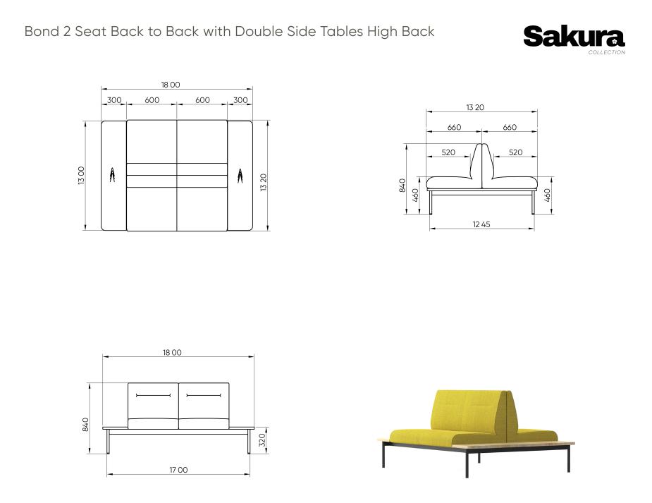 Sakura Bond 2 Seat Back To Back Side Tables High Back