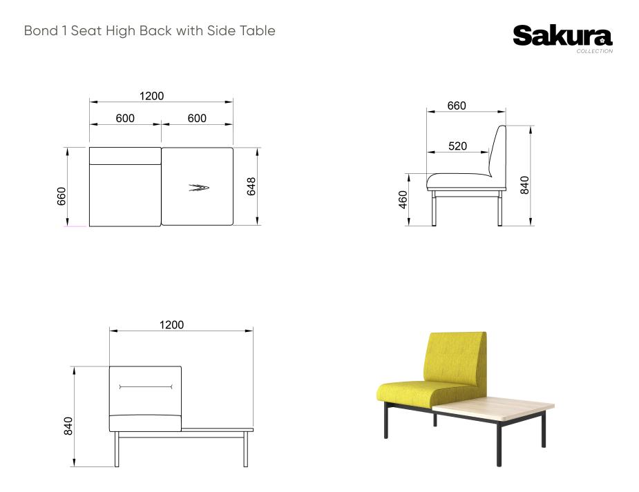 Sakura Bond 1 Seat Side Table High Back 