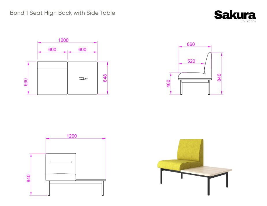 Sakura Bond 1 Seat Side Table High Back