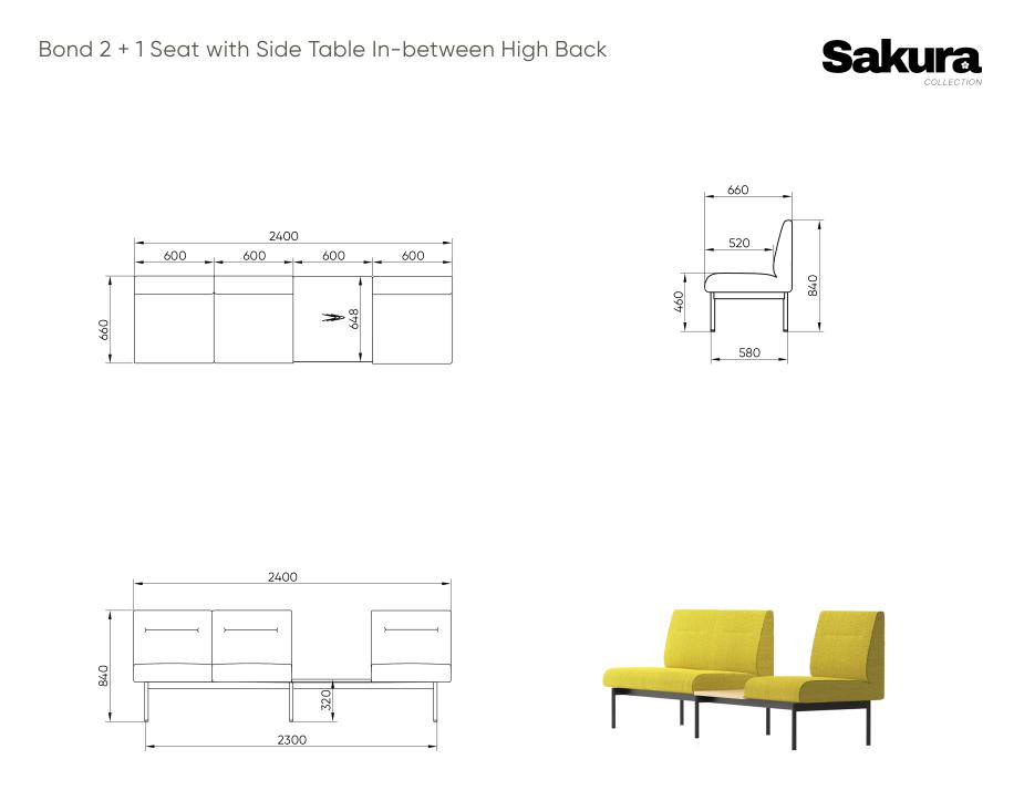 Sakura Bond 2 1 Seat With Side Table Inbetween High Back