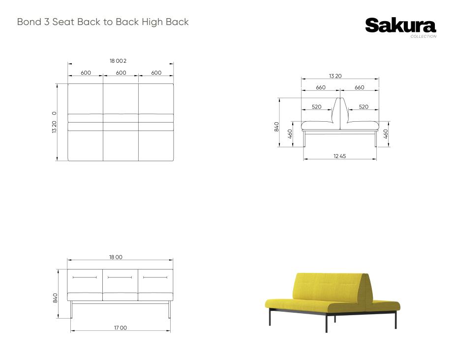 Sakura Bond 3 Seat Back To Back High Back