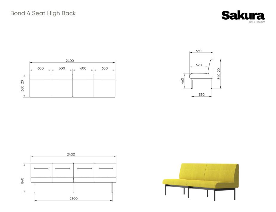 Sakura Bond 4 Seat High Back 