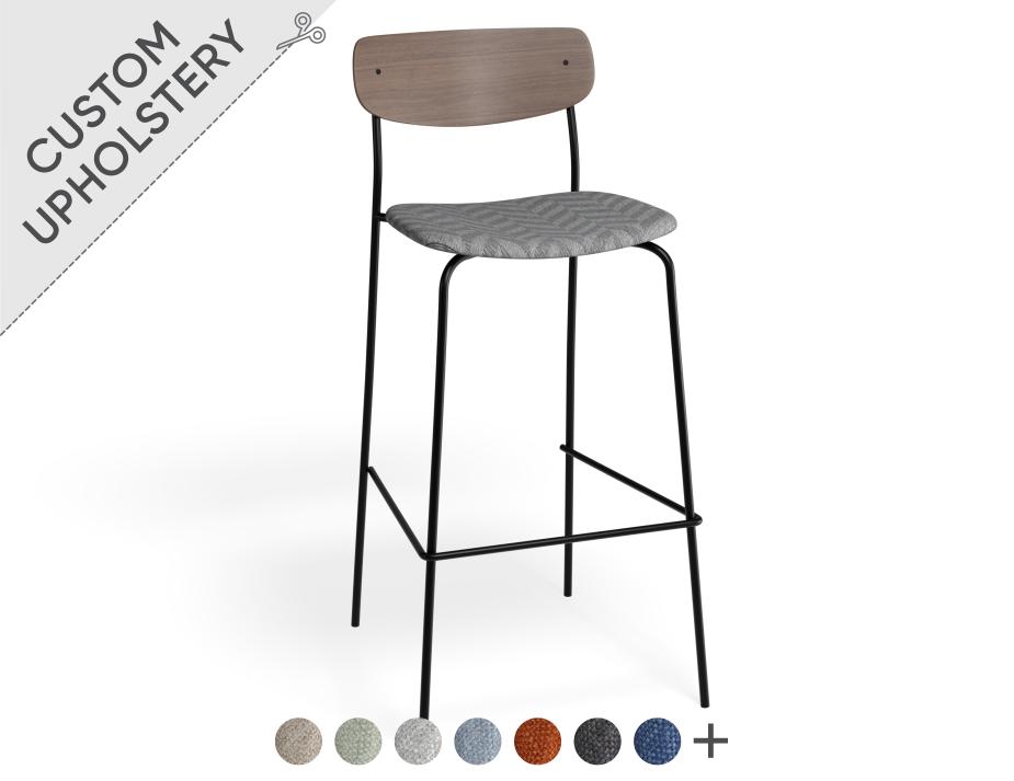 Rylie Walnut Stool Custom Upholstered