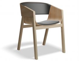 Merano Armchair - Natural Oak - Upholstered Seat and Back - Black - by TON
