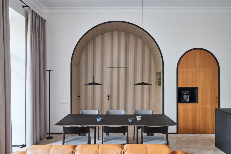 Modern dining room with elegant chairs around a sleek table