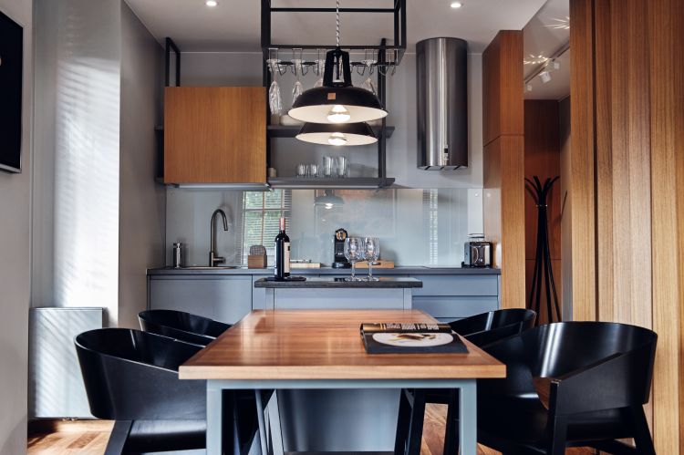 Chic dining room highlighting a black Merano seat