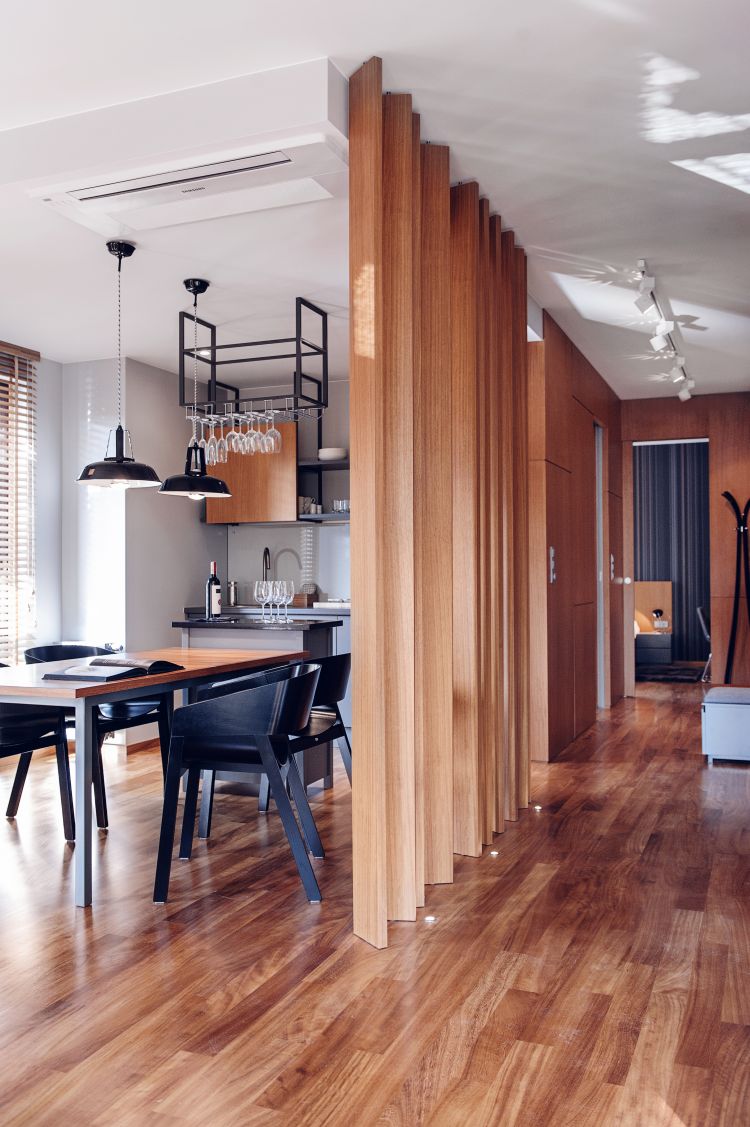 Dining area featuring a standout black Merano chair