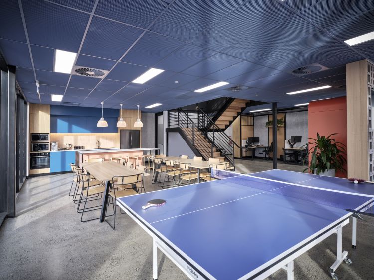 A kitchen with a lot of sunshine and a table tennis