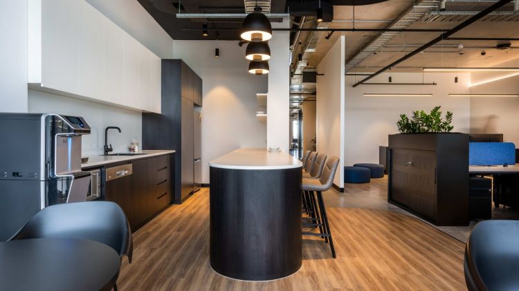 A modern office kitchen and break area