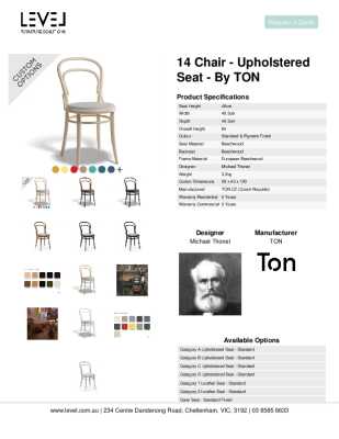 Tear Sheet: 14 Chair - Upholstered Seat - by TON