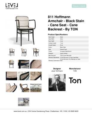 Tear Sheet: 811 Hoffmann Armchair - Black Stain - Cane Seat - Cane Backrest - by TON