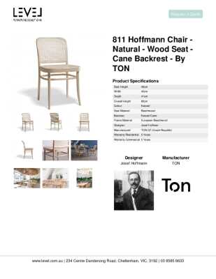 Tear Sheet: 811 Hoffmann Chair - Natural - Wood Seat - Cane Backrest - by TON