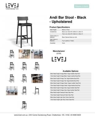 Tear Sheet: Andi Bar Stool - Black - Upholstered