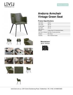 Tear Sheet: Andorra Armchair Vintage Green Seat