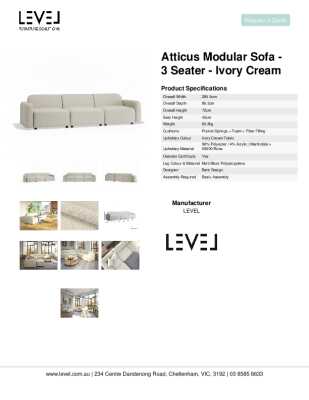 Tear Sheet: Atticus Modular Sofa - 3 Seater - Ivory Cream