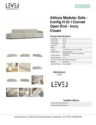 Tear Sheet: Atticus Modular Sofa - Config H or I Curved Open End - Ivory Cream
