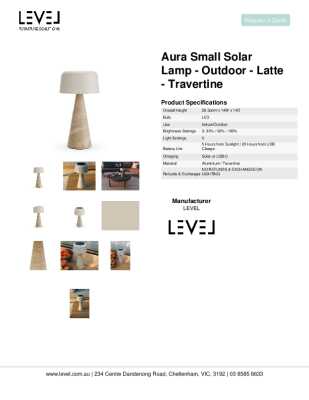 Tear Sheet: Aura Small Solar Lamp - Outdoor - Latte - Travertine