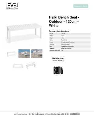 Tear Sheet: Halki Bench Seat - Outdoor - 120cm - White