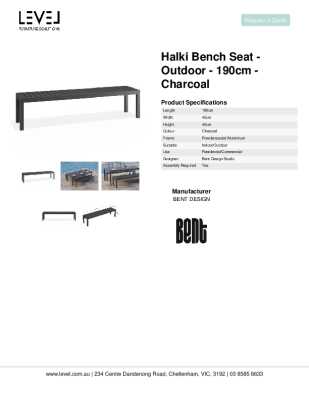 Tear Sheet: Halki Bench Seat - Outdoor - 190cm - Charcoal
