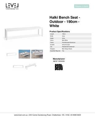 Tear Sheet: Halki Bench Seat - Outdoor - 190cm - White