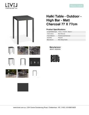 Tear Sheet: Halki Table - Outdoor - High Bar - Matt Charcoal 77 x 77cm