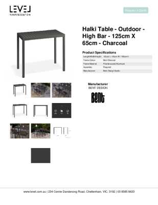 Tear Sheet: Halki Table - Outdoor - High Bar - 125cm x 65cm - Charcoal