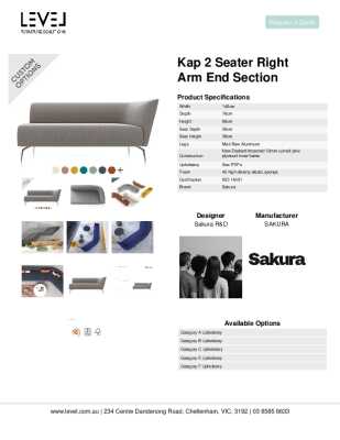 Tear Sheet: Kap 2 Seater Right Arm End Section