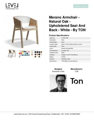 Tear Sheet: Merano Armchair - Natural Oak - Upholstered Seat and Back - White - by TON