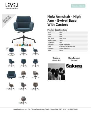 Tear Sheet: Nola Armchair - High Arm - Swivel Base with Castors