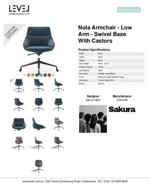 Tear Sheet: Nola Armchair - Low Arm - Swivel Base with Castors