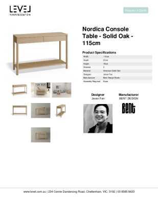 Tear Sheet: Nordica Console Table - Solid Oak - 115cm