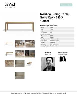 Tear Sheet: Nordica Dining Table - Solid Oak - 240 x 100cm
