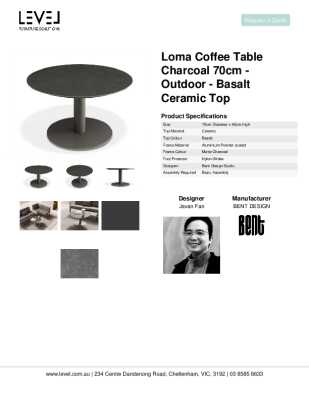 Tear Sheet: Loma Coffee Table Charcoal 70cm - Outdoor - Basalt Ceramic Top