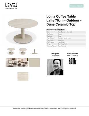 Tear Sheet: Loma Coffee Table Latte 70cm - Outdoor - Dune Ceramic Top