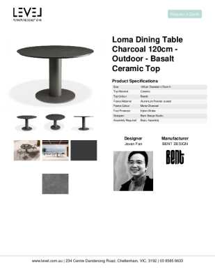 Tear Sheet: Loma Dining Table Charcoal 120cm - Outdoor - Basalt Ceramic Top