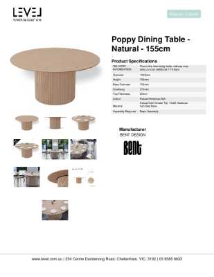 Tear Sheet: Poppy Dining Table - Natural - 155cm