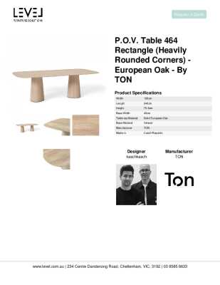 Tear Sheet: P.O.V. Table 464 Rectangle (Heavily Rounded Corners) - European Oak - By TON
