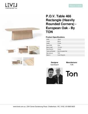 Tear Sheet: P.O.V. Table 466 Rectangle (Heavily Rounded Corners) - European Oak - By TON