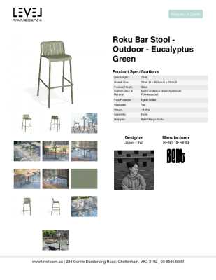 Tear Sheet: Roku Bar Stool - Outdoor - Eucalyptus Green