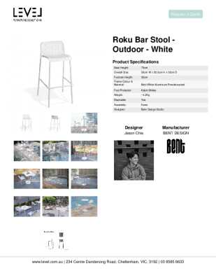 Tear Sheet: Roku Bar Stool - Outdoor - White