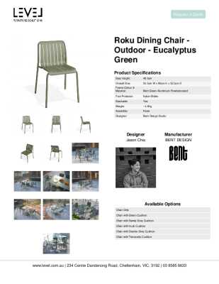 Tear Sheet: Roku Dining Chair - Outdoor - Eucalyptus Green